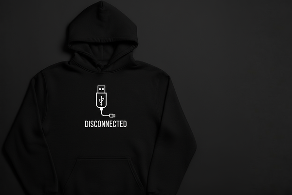 Hanorac negru cu DISCONNECTED flat lay